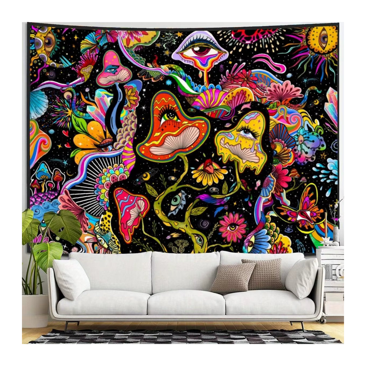 VIKAMA Wandteppich mit Fantasy-Magiepilz-Augen Motiv, mehrfarbiger Wandbehang im Bohemian-Stil für dein Wohnzimmer oder Schlafzimmer, B: 60 cm, H: 40 cm - Bild 4