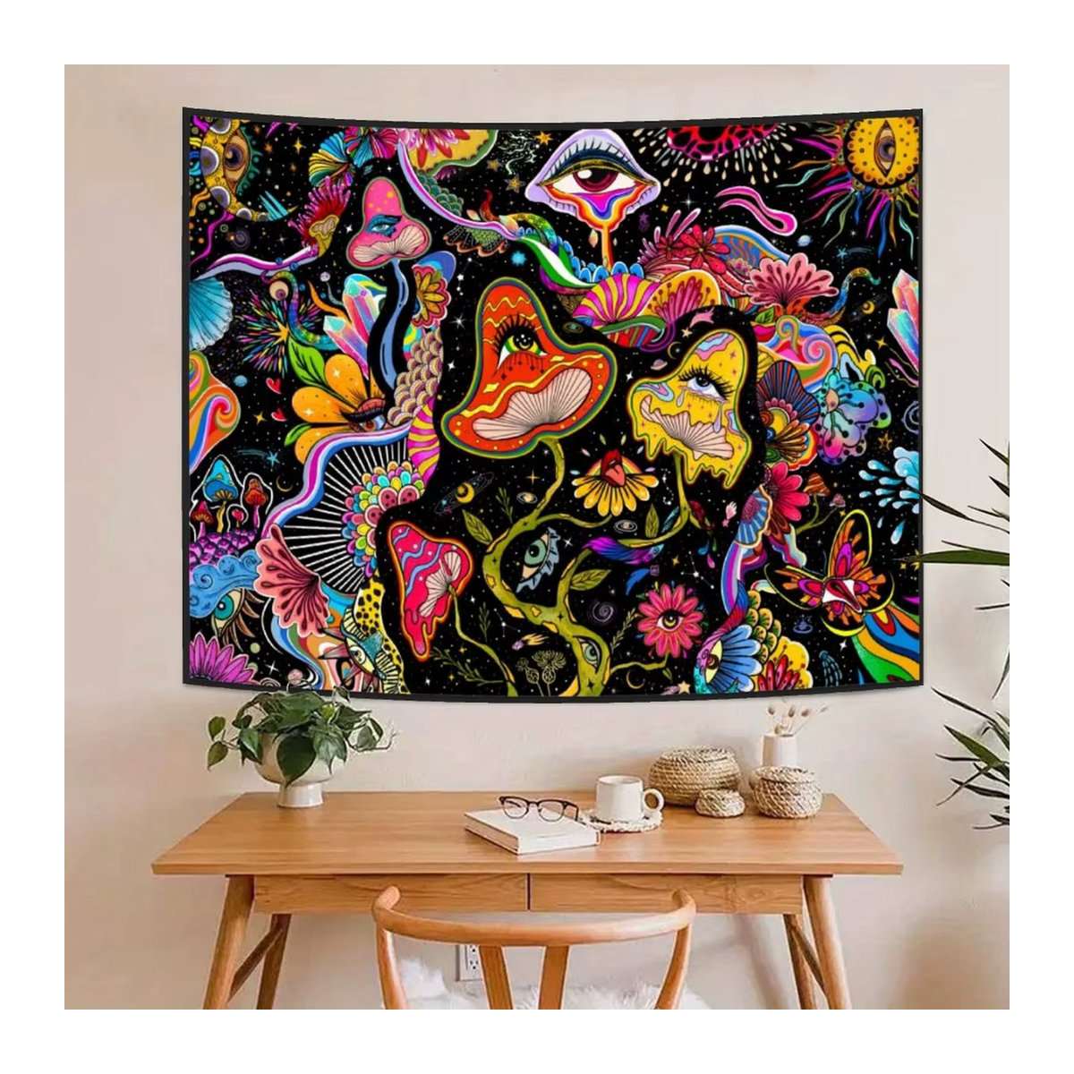 VIKAMA Wandteppich mit Fantasy-Magiepilz-Augen Motiv, mehrfarbiger Wandbehang im Bohemian-Stil für dein Wohnzimmer oder Schlafzimmer, B: 60 cm, H: 40 cm - Bild 5