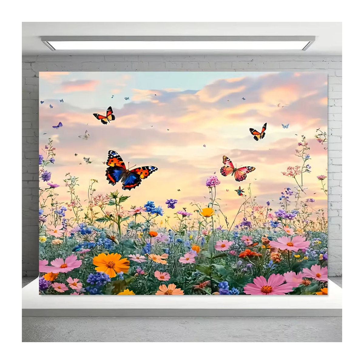 VIKAMA Wandteppich mit floralem Design, Schmetterlinge und Blumen in Rosa und Lila, Textil Wanddeko, B x H: 60 x 40 cm - Bild 2