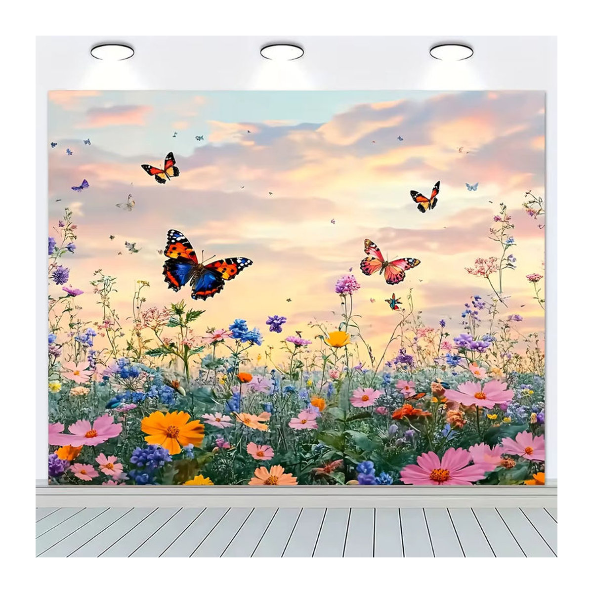 VIKAMA Wandteppich mit floralem Design, Schmetterlinge und Blumen in Rosa und Lila, Textil Wanddeko, B x H: 60 x 40 cm - Bild 4