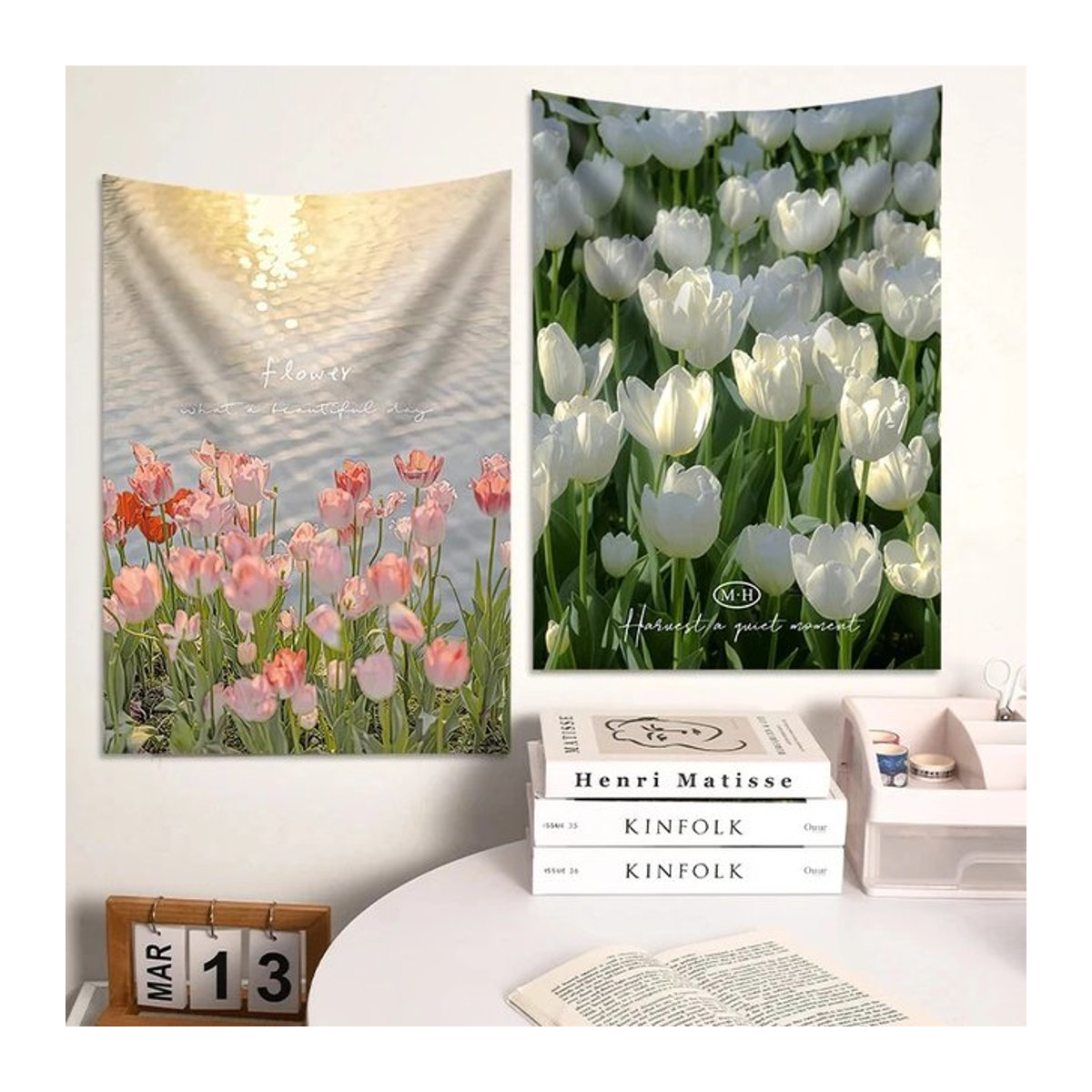 VIKAMA Wandteppich mit floralem Tulpenmuster in Mehrfarbig, rechteckige Textil-Wanddekoration für dein Wohnzimmer oder Schlafzimmer, B: 60 cm, H: 60 cm, T: 40 cm - Bild 1