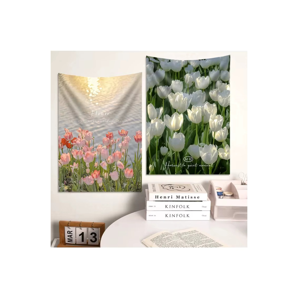 VIKAMA Wandteppich mit floralem Tulpenmuster in Mehrfarbig, rechteckige Textil-Wanddekoration für dein Wohnzimmer oder Schlafzimmer, B: 60 cm, H: 60 cm, T: 40 cm - Bild 3