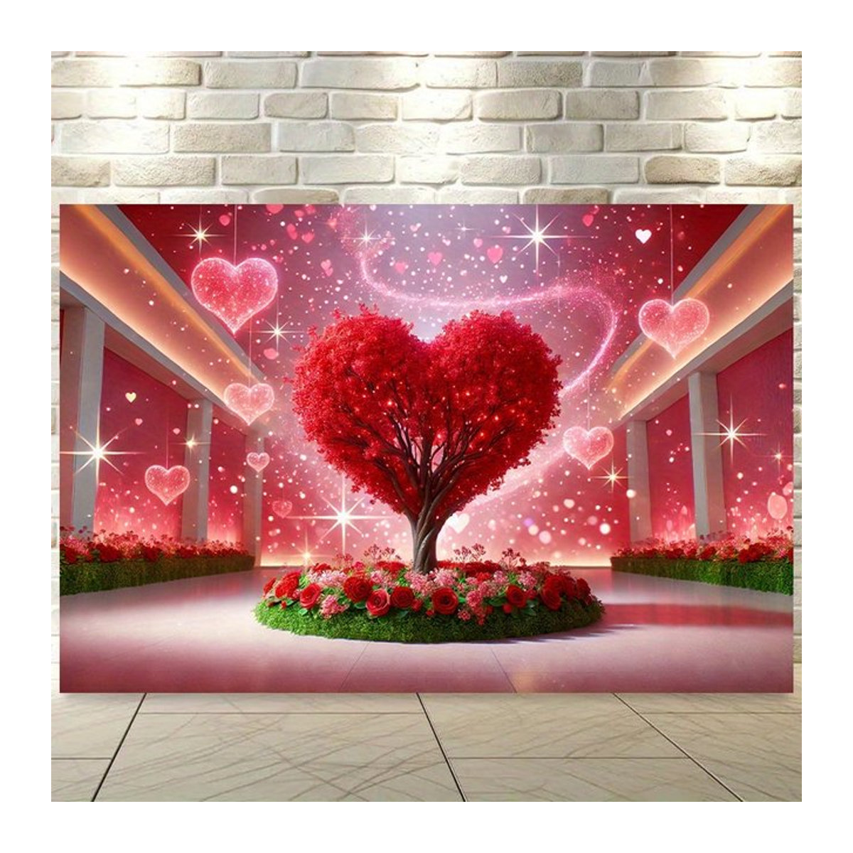 VIKAMA Wandteppich mit Herz-Baum und floralem Design in Rosa für deine Wohnzimmer Dekoration - Bild 1