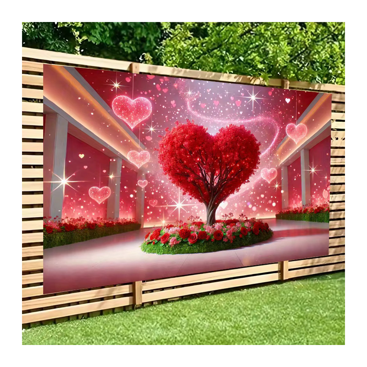 VIKAMA Wandteppich mit Herz-Baum und floralem Design in Rosa für deine Wohnzimmer Dekoration - Bild 2