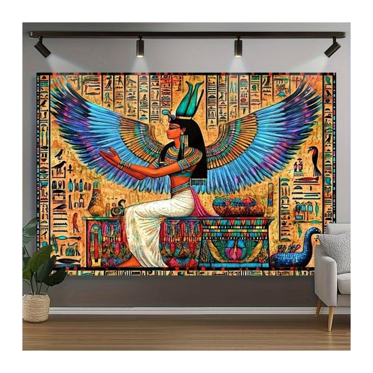 VIKAMA Wandteppich mit Isis-Göttin aus dem alten Ägypten, mehrfarbiger Wandbehang im orientalischen Stil, B/H: 60 x 40 cm - Bild 1