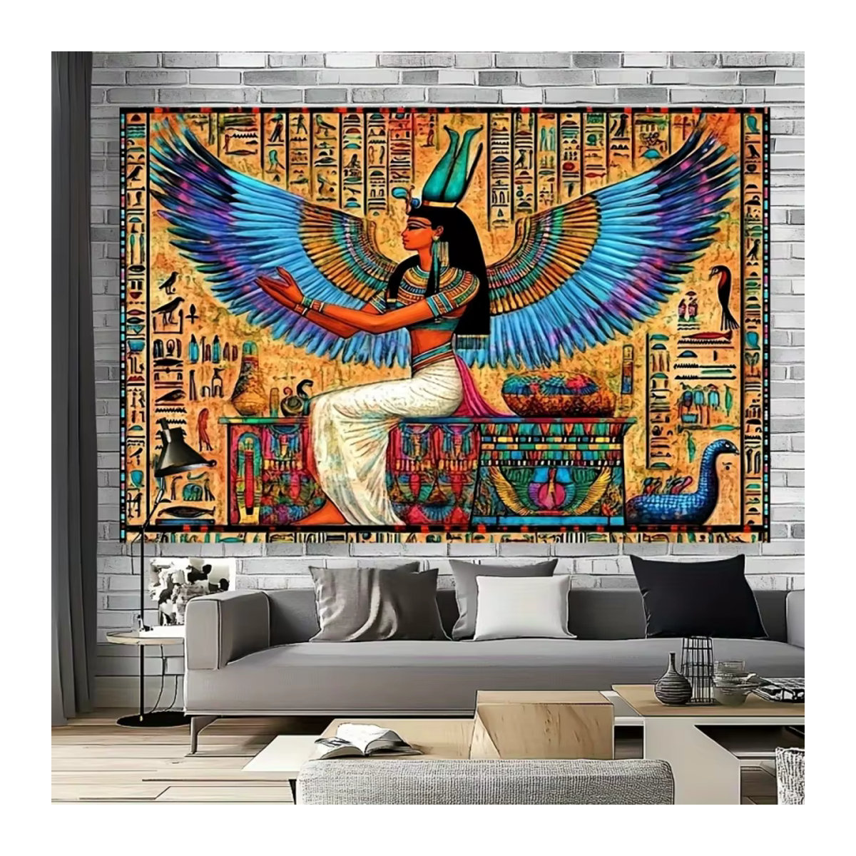 VIKAMA Wandteppich mit Isis-Göttin aus dem alten Ägypten, mehrfarbiger Wandbehang im orientalischen Stil, B/H: 60 x 40 cm - Bild 4