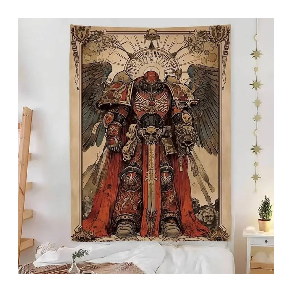 VIKAMA Wandteppich mit Kampfrüstungs-Motiv im gotischen Retro-Stil, mehrfarbig, Textil - Bild 1