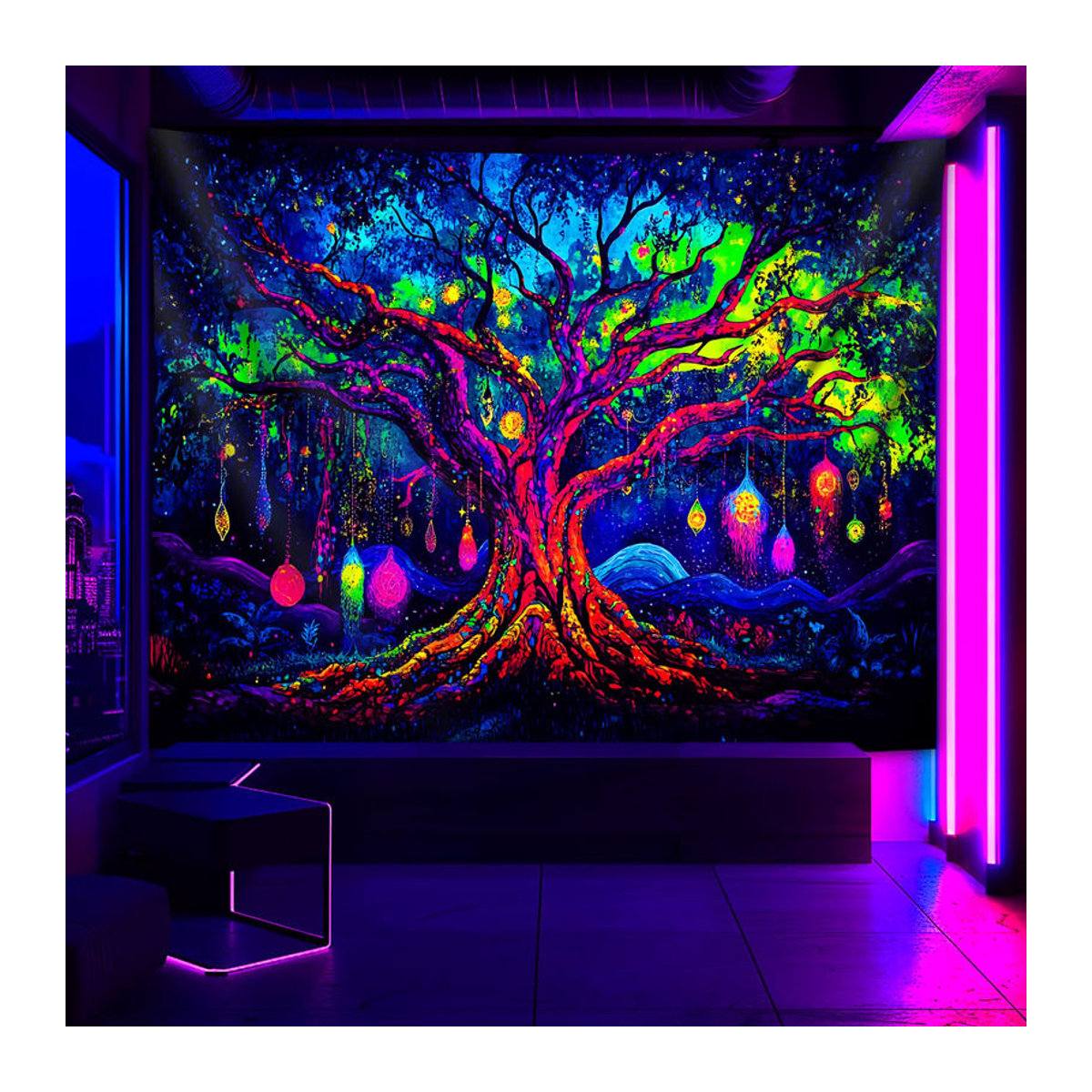 VIKAMA Wandteppich mit leuchtendem Baum und Sternen in Rot und Mehrfarbig, Rechteckige Wanddekoration im Bohemian Stil, B/H: 60 x 40 cm - Bild 4