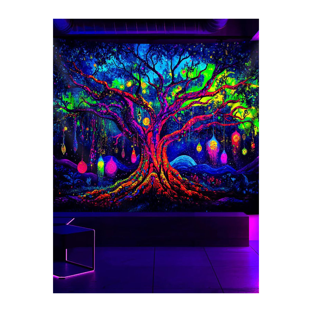 VIKAMA Wandteppich mit leuchtendem Baum und Sternen in Rot und Mehrfarbig, Rechteckige Wanddekoration im Bohemian Stil, B/H: 60 x 40 cm - Bild 5