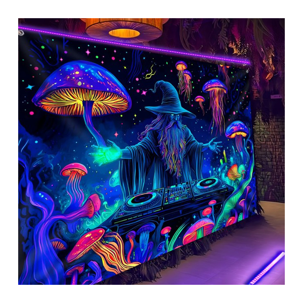 VIKAMA Wandteppich mit leuchtenden Quallen in Mehrfarbig, Textil Wanddekoration für Wohnzimmer und Schlafzimmer - Bild 1