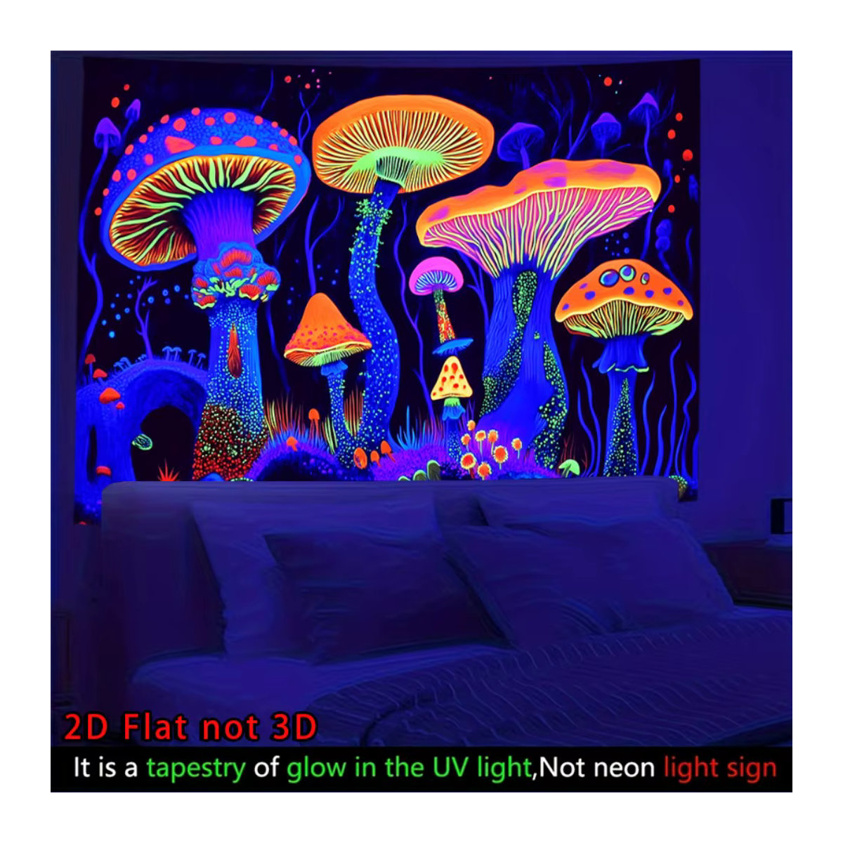 VIKAMA Wandteppich mit mystischen Waldpilzen, psychedelischer Fantasy-Wandbehang in Mehrfarbig, Bohemian Textil-Wanddeko, B/H: 40 x 60 cm - Bild 4