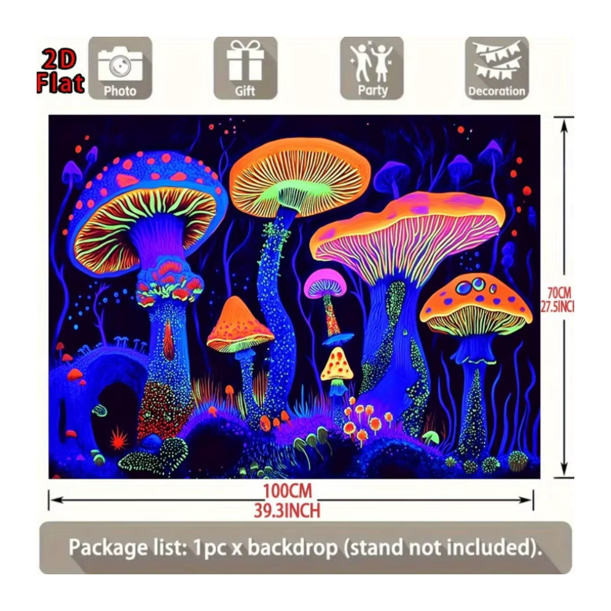 VIKAMA Wandteppich mit mystischen Waldpilzen, psychedelischer Fantasy-Wandbehang in Mehrfarbig, Bohemian Textil-Wanddeko, B/H: 40 x 60 cm - Bild 5