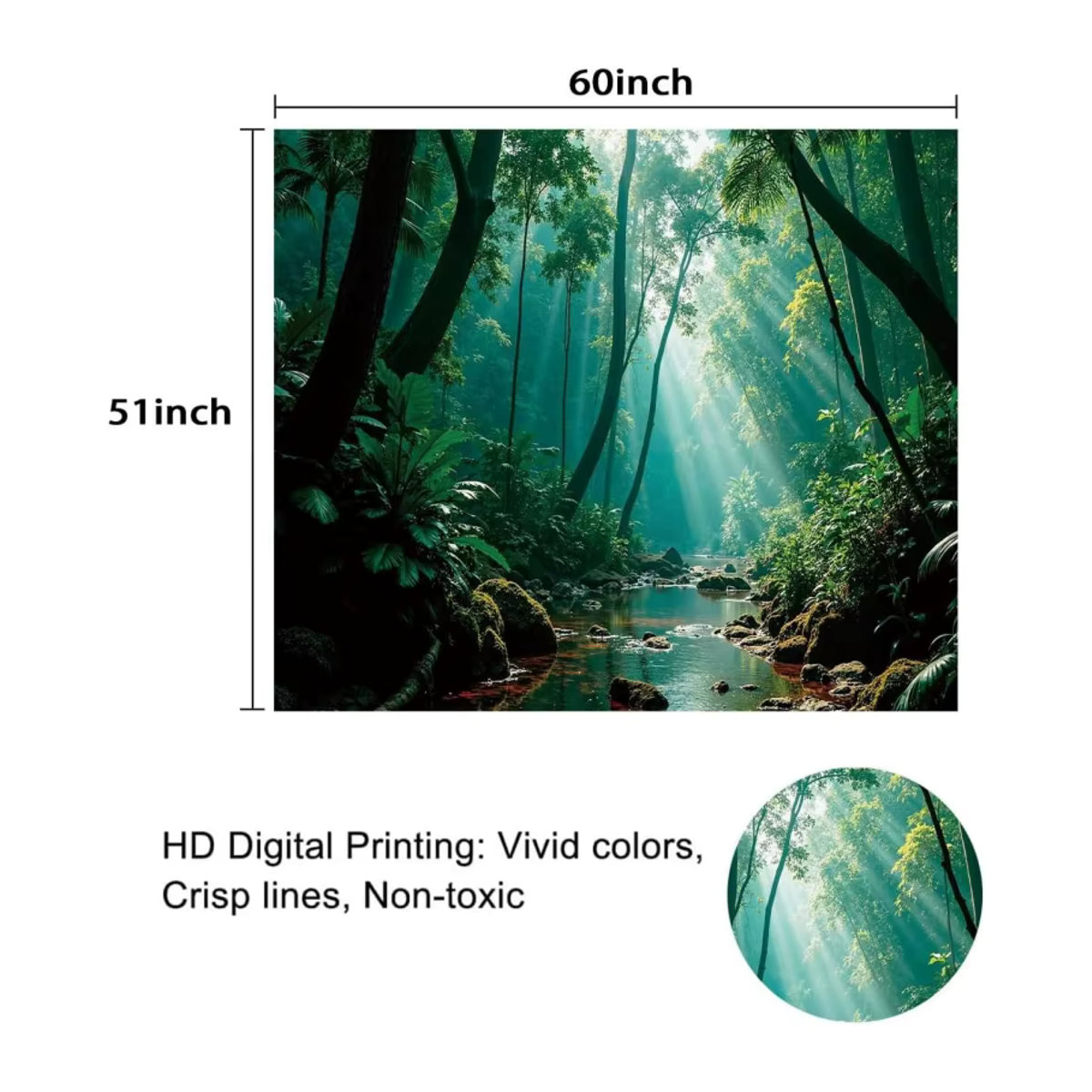 VIKAMA Wandteppich mit Nebelwald-Sonnenlicht-Muster in Grün, Ästhetische Wanddekoration für dein Schlafzimmer - Bild 6