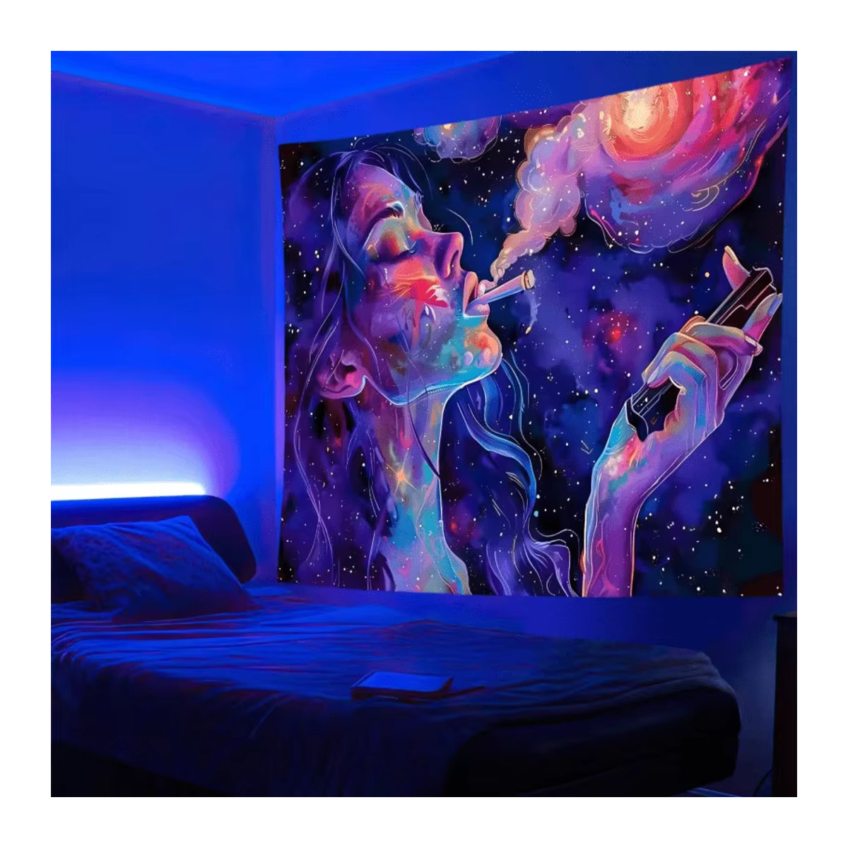 VIKAMA Wandteppich mit psychedelischem Sternenhimmel und Göttin Motiv in Lila, Bohemian Textil-Wanddeko für dein Wohnzimmer - Bild 3