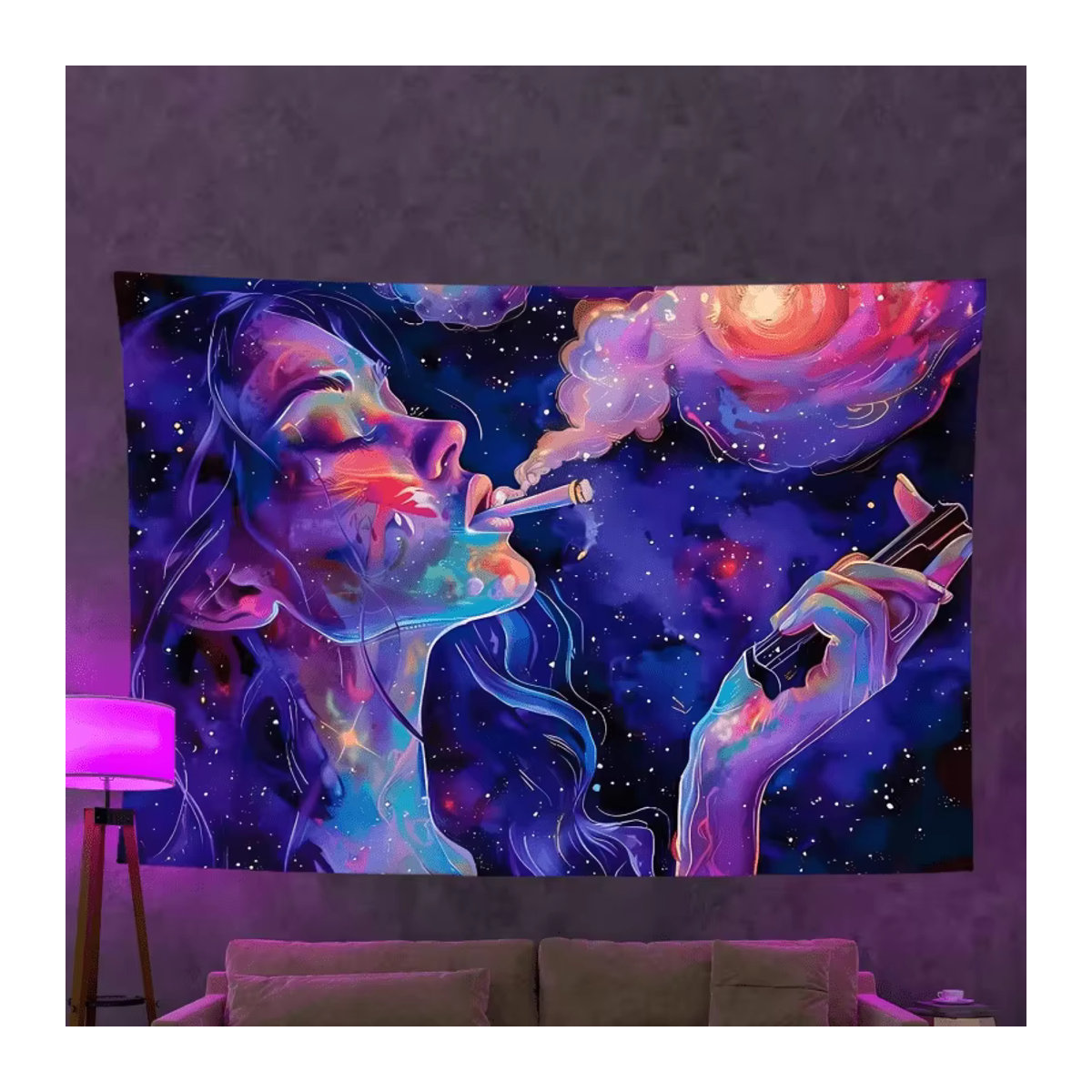 VIKAMA Wandteppich mit psychedelischem Sternenhimmel und Göttin Motiv in Lila, Bohemian Textil-Wanddeko für dein Wohnzimmer - Bild 4