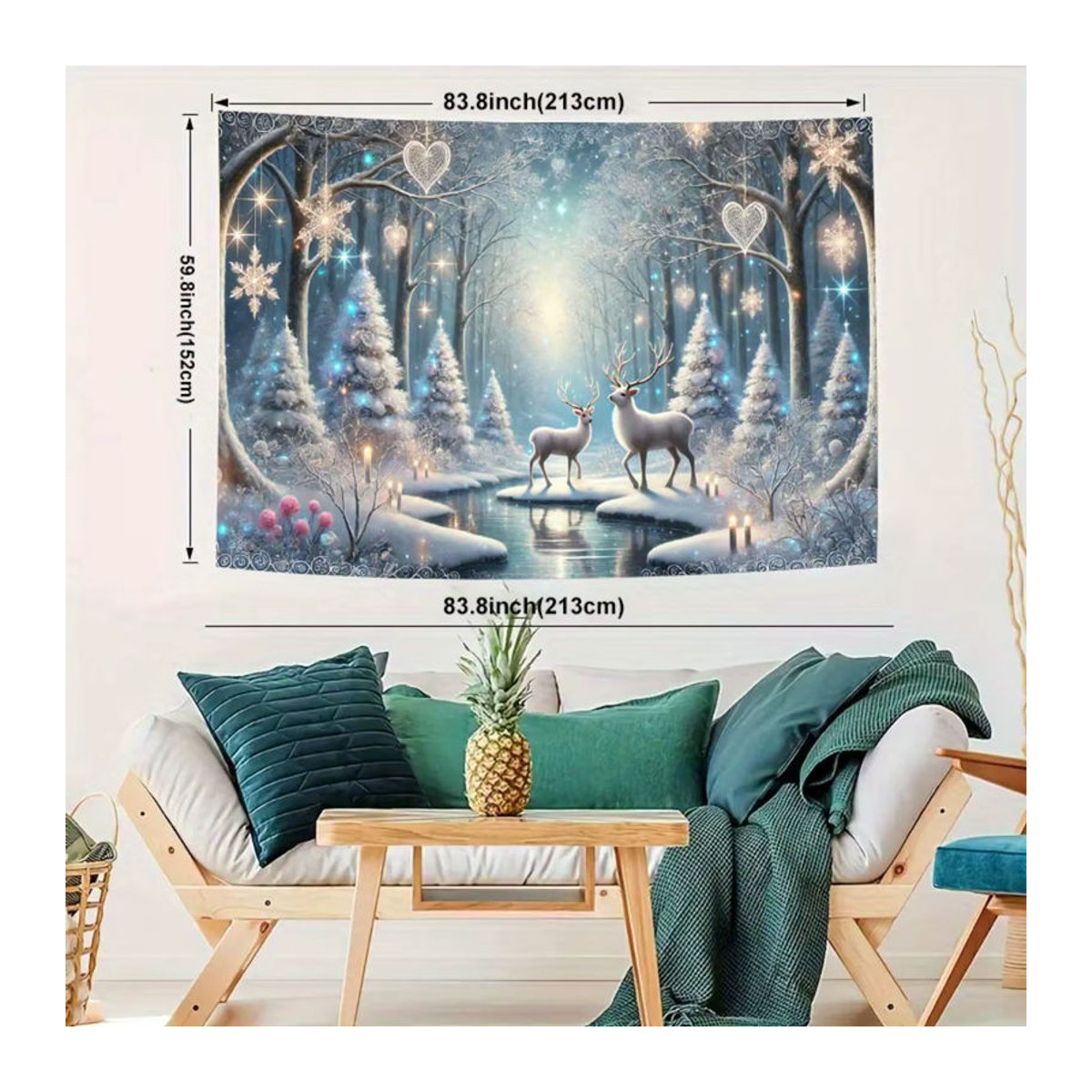 VIKAMA Wandteppich mit Rentier in Schneelandschaft, Skandinavischer Stil, Blau, B/H: 60 x 40 cm - Bild 4