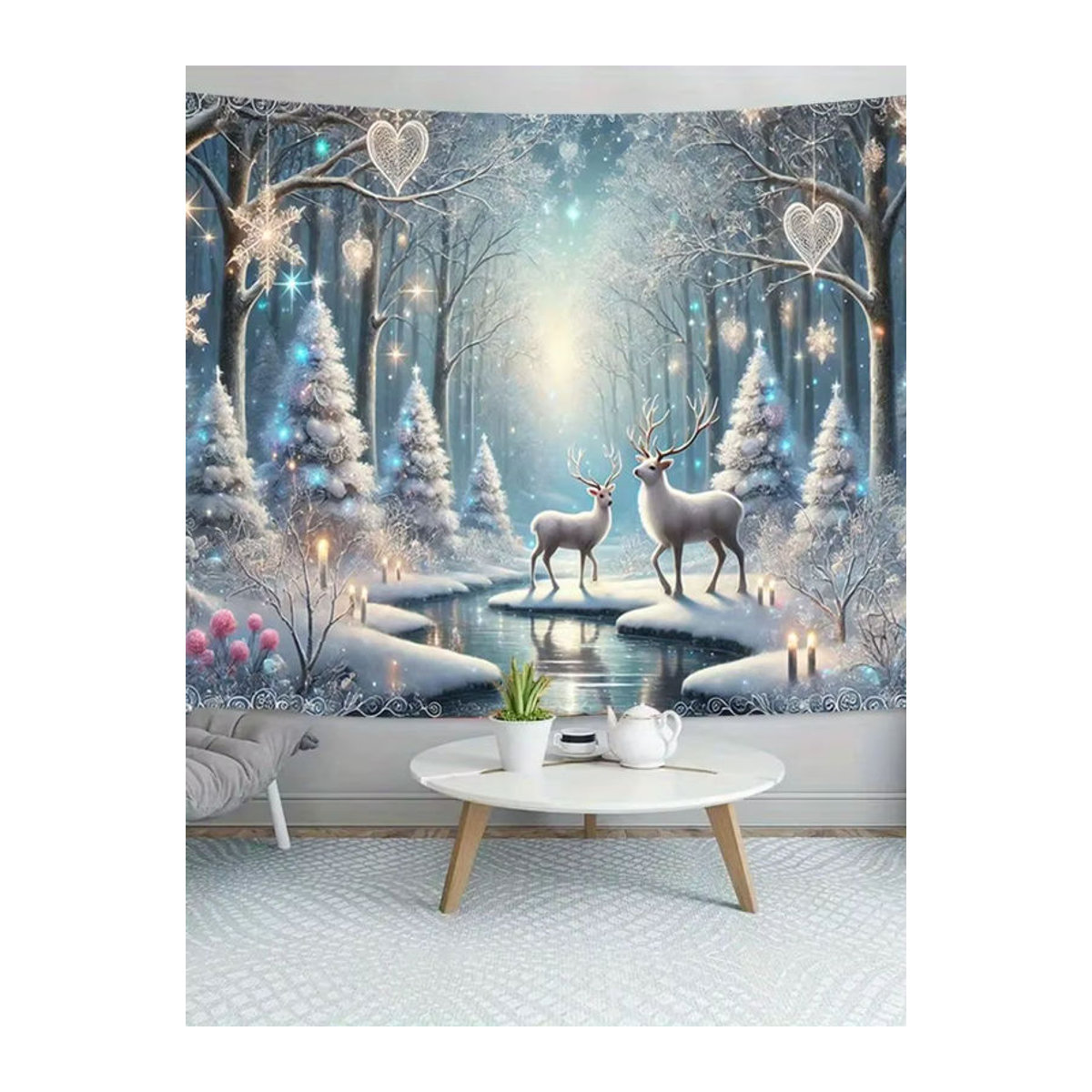 VIKAMA Wandteppich mit Rentier in Schneelandschaft, Skandinavischer Stil, Blau, B/H: 60 x 40 cm - Bild 5