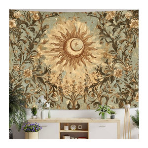 VIKAMA Wandteppich mit Sonne und Mond im Bohemian-Stil, mehrfarbiger Wandbehang aus Textil für Wohnzimmer und Schlafzimmer