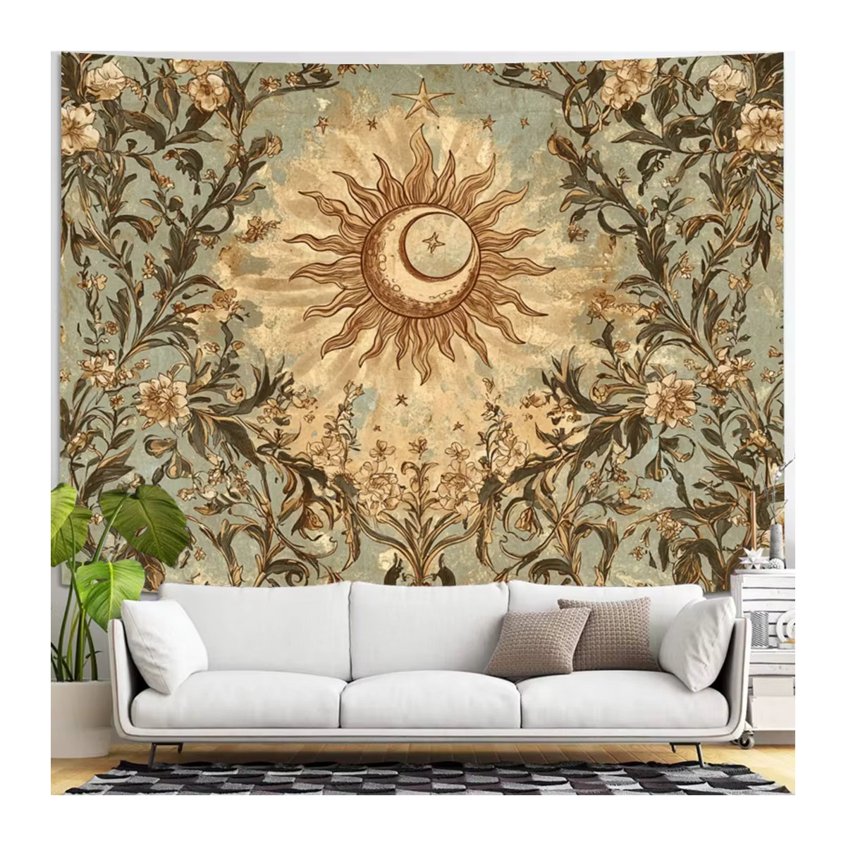VIKAMA Wandteppich mit Sonne und Mond im Bohemian-Stil, mehrfarbiger Wandbehang aus Textil für Wohnzimmer und Schlafzimmer - Bild 2