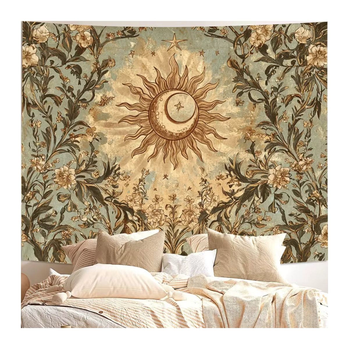 VIKAMA Wandteppich mit Sonne und Mond im Bohemian-Stil, mehrfarbiger Wandbehang aus Textil für Wohnzimmer und Schlafzimmer - Bild 3