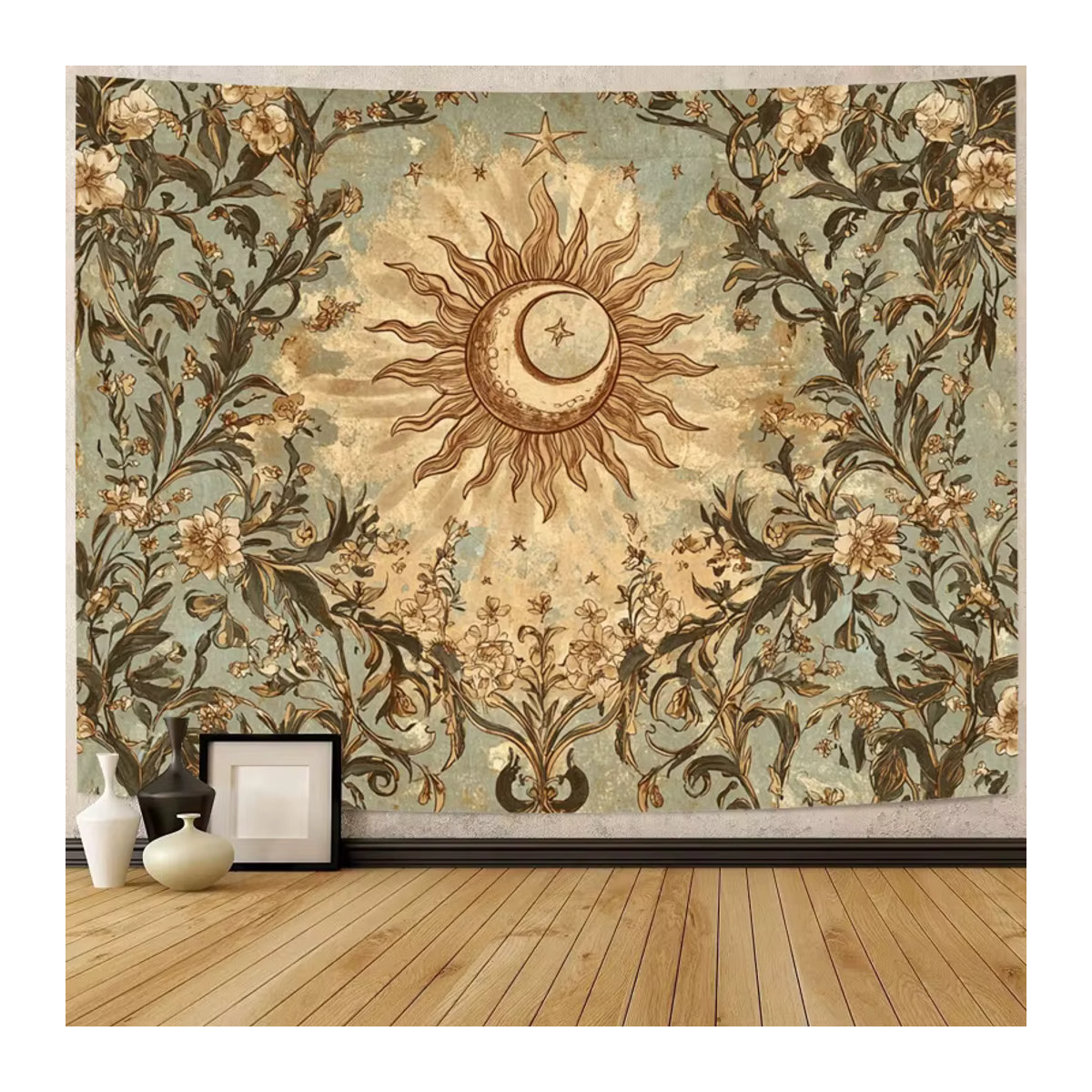 VIKAMA Wandteppich mit Sonne und Mond im Bohemian-Stil, mehrfarbiger Wandbehang aus Textil für Wohnzimmer und Schlafzimmer - Bild 5