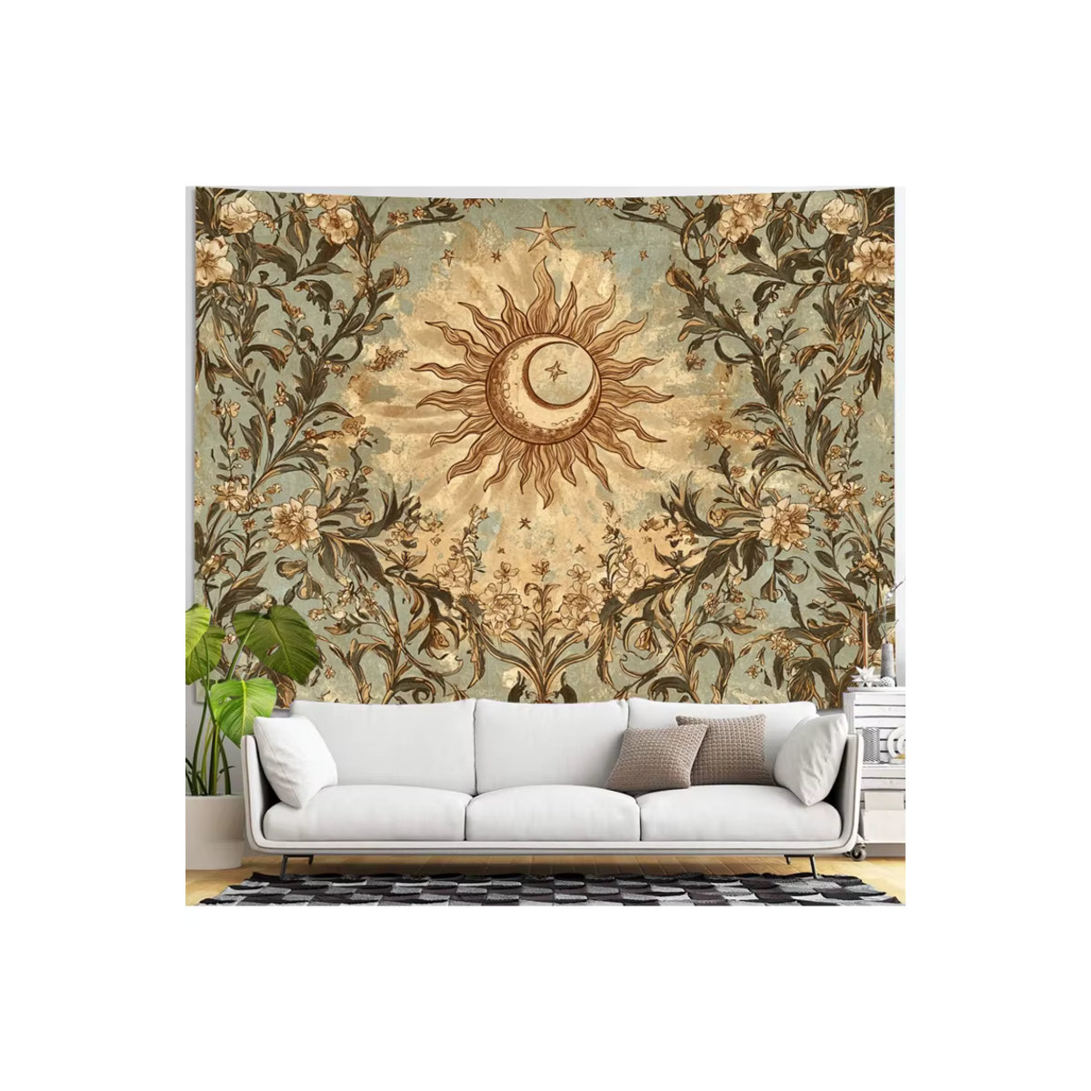 VIKAMA Wandteppich mit Sonne und Mond im Bohemian-Stil, mehrfarbiger Wandbehang aus Textil für Wohnzimmer und Schlafzimmer - Bild 6