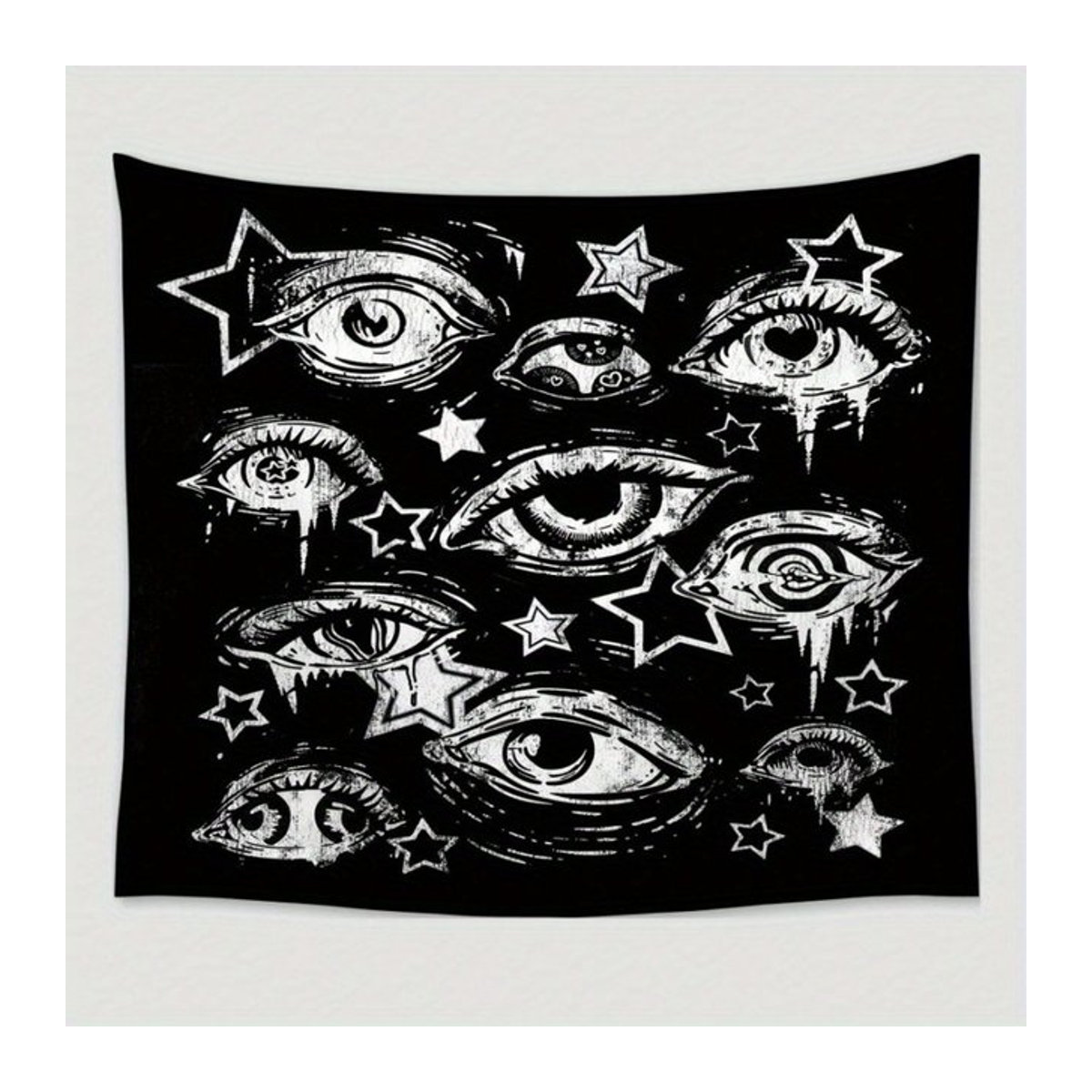 VIKAMA Wandteppich mit Sternenaugen in Schwarz und Weiß, minimalistischer handgezeichneter Textil-Wandteppich für deine Wanddekoration, B/H: 60 x 60 cm - Bild 1