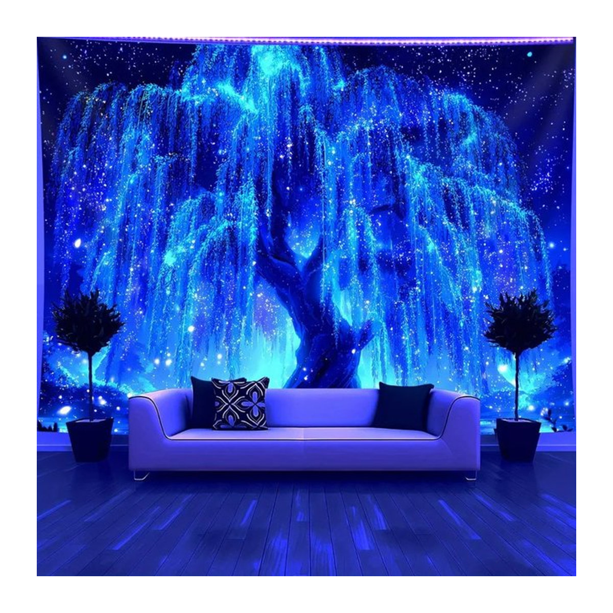 VIKAMA Wandteppich mit Sternenhimmel-Baum-Print in Blau, Rechteckig, B: 150 cm, H: 100 cm - Bild 1