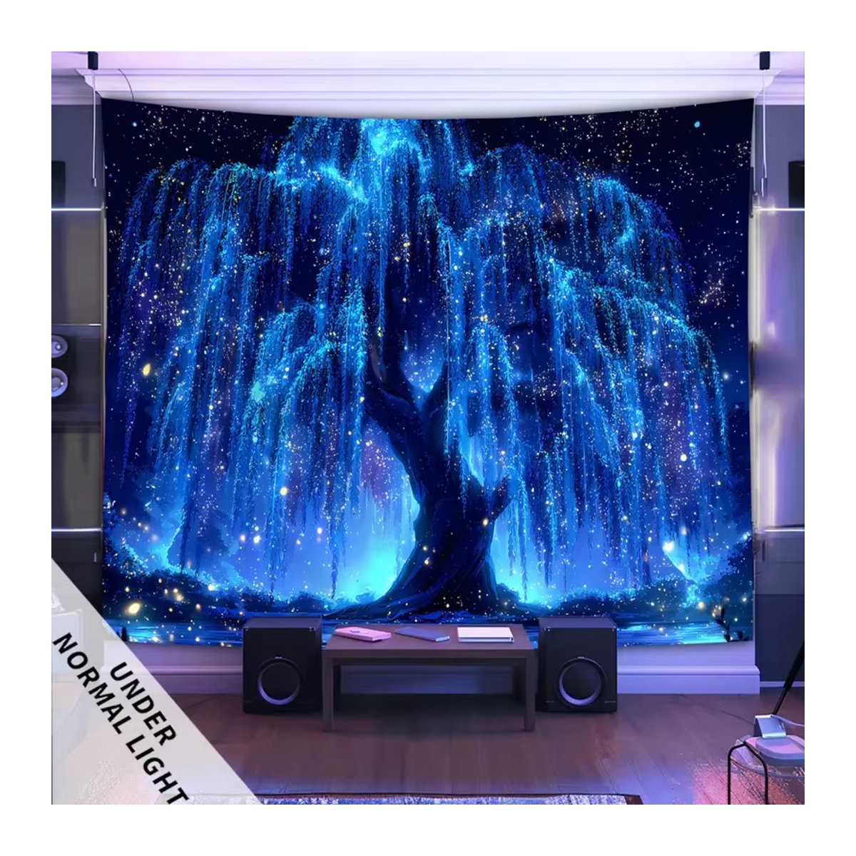 VIKAMA Wandteppich mit Sternenhimmel-Baum-Print in Blau, Rechteckig, B: 150 cm, H: 100 cm - Bild 3
