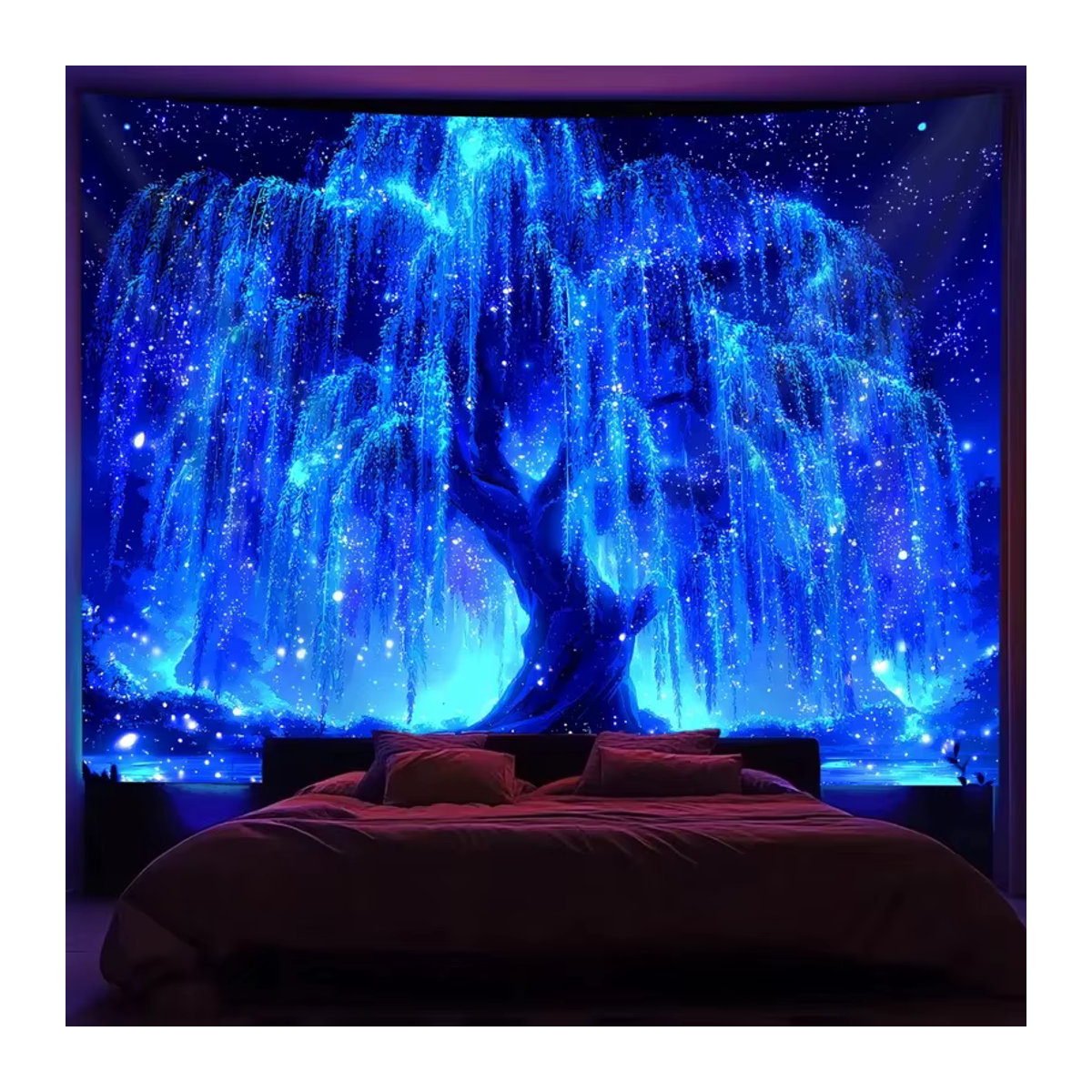 VIKAMA Wandteppich mit Sternenhimmel-Baum-Print in Blau, Rechteckig, B: 150 cm, H: 100 cm - Bild 4