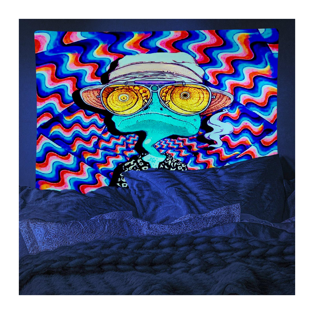 VIKAMA Wandteppich mit Trippy Charakter Design in Mehrfarbig, Rechteckiger Textil-Wandteppich im Abstract-Stil, B/H: 160 x 100 cm - Bild 1