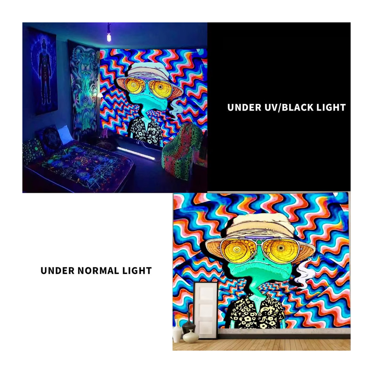 VIKAMA Wandteppich mit Trippy Charakter Design in Mehrfarbig, Rechteckiger Textil-Wandteppich im Abstract-Stil, B/H: 160 x 100 cm - Bild 3