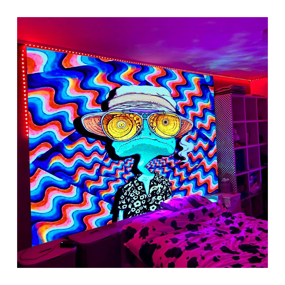 VIKAMA Wandteppich mit Trippy Charakter Design in Mehrfarbig, Rechteckiger Textil-Wandteppich im Abstract-Stil, B/H: 160 x 100 cm - Bild 4