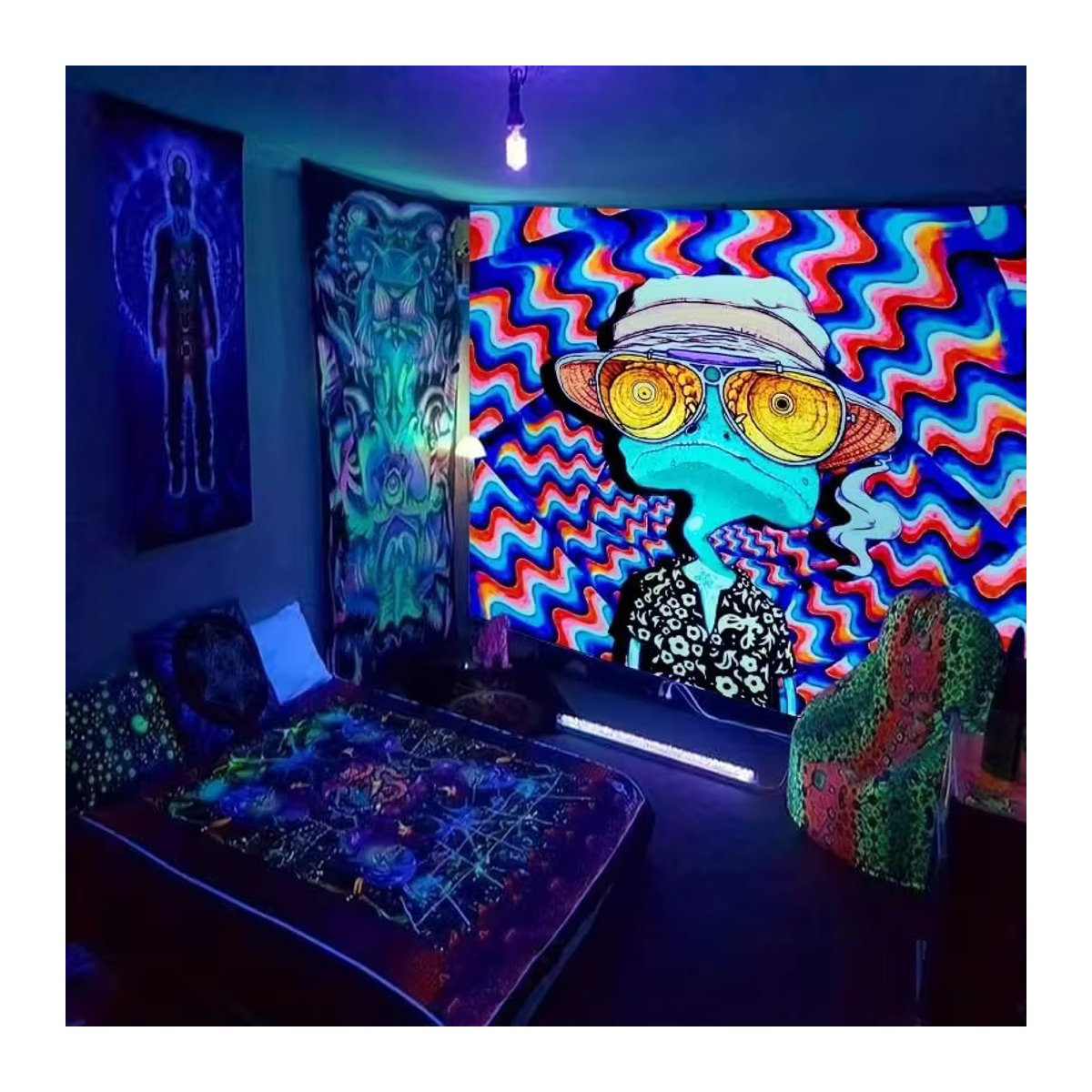 VIKAMA Wandteppich mit Trippy Charakter Design in Mehrfarbig, Rechteckiger Textil-Wandteppich im Abstract-Stil, B/H: 160 x 100 cm - Bild 5