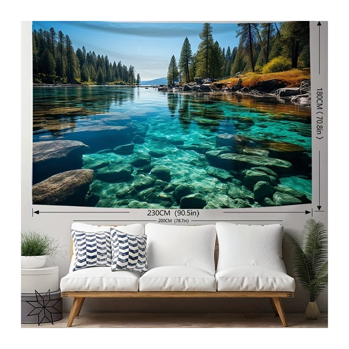 VIKAMA Wandteppich mit Wald- und Bergmotiv in Blau, rechteckiger Textil-Wandteppich für deine natürliche Raumdekoration, B/H: 60 x 40 cm - Bild 1