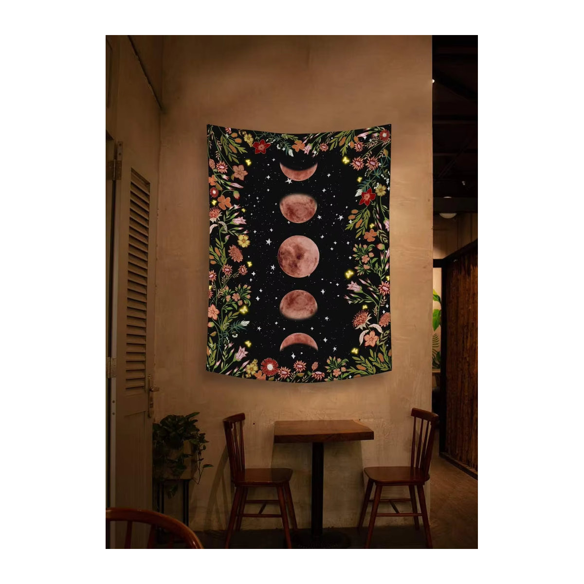 VIKAMA Wandteppich Mondlicht mit Blumen und Pflanzen im Bohemian Stil, Schwarz, B/H: 60 x 40 cm - Bild 5