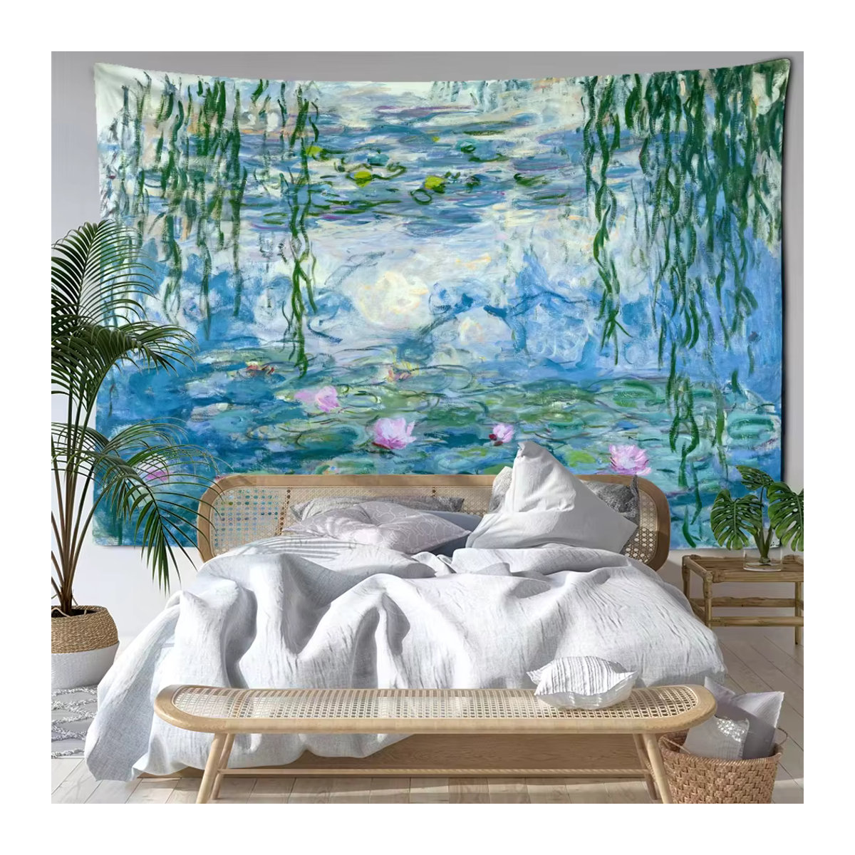 VIKAMA Wandteppich Monet Seerose Floral in Blau als Wanddekoration für Wohnzimmer und Schlafzimmer - Bild 2