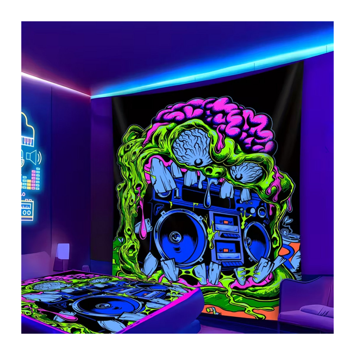 VIKAMA Wandteppich Neon Weird Radio Street Art Wanddekoration mehrfarbig B: 60 cm, H: 40 cm, T: 40 cm - Bild 1