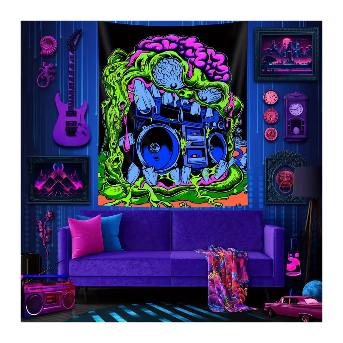 VIKAMA Wandteppich Neon Weird Radio Street Art Wanddekoration mehrfarbig B: 60 cm, H: 40 cm, T: 40 cm - Bild 2