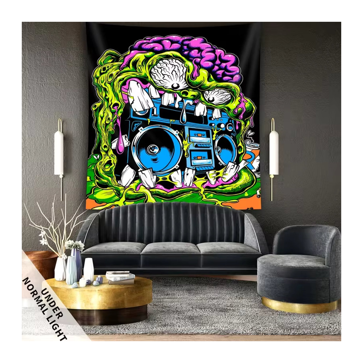 VIKAMA Wandteppich Neon Weird Radio Street Art Wanddekoration mehrfarbig B: 60 cm, H: 40 cm, T: 40 cm - Bild 4