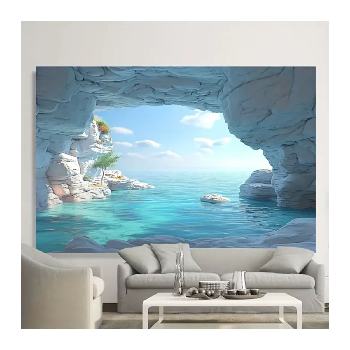 VIKAMA Wandteppich Ozean-Höhle in Blau, rechteckiger Wandbehang aus Textil für Innen- und Außenbereich, B/H: 60 x 40 cm - Bild 2