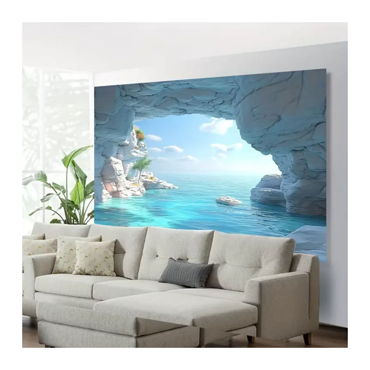 VIKAMA Wandteppich Ozean-Höhle in Blau, rechteckiger Wandbehang aus Textil für Innen- und Außenbereich, B/H: 60 x 40 cm - Bild 3