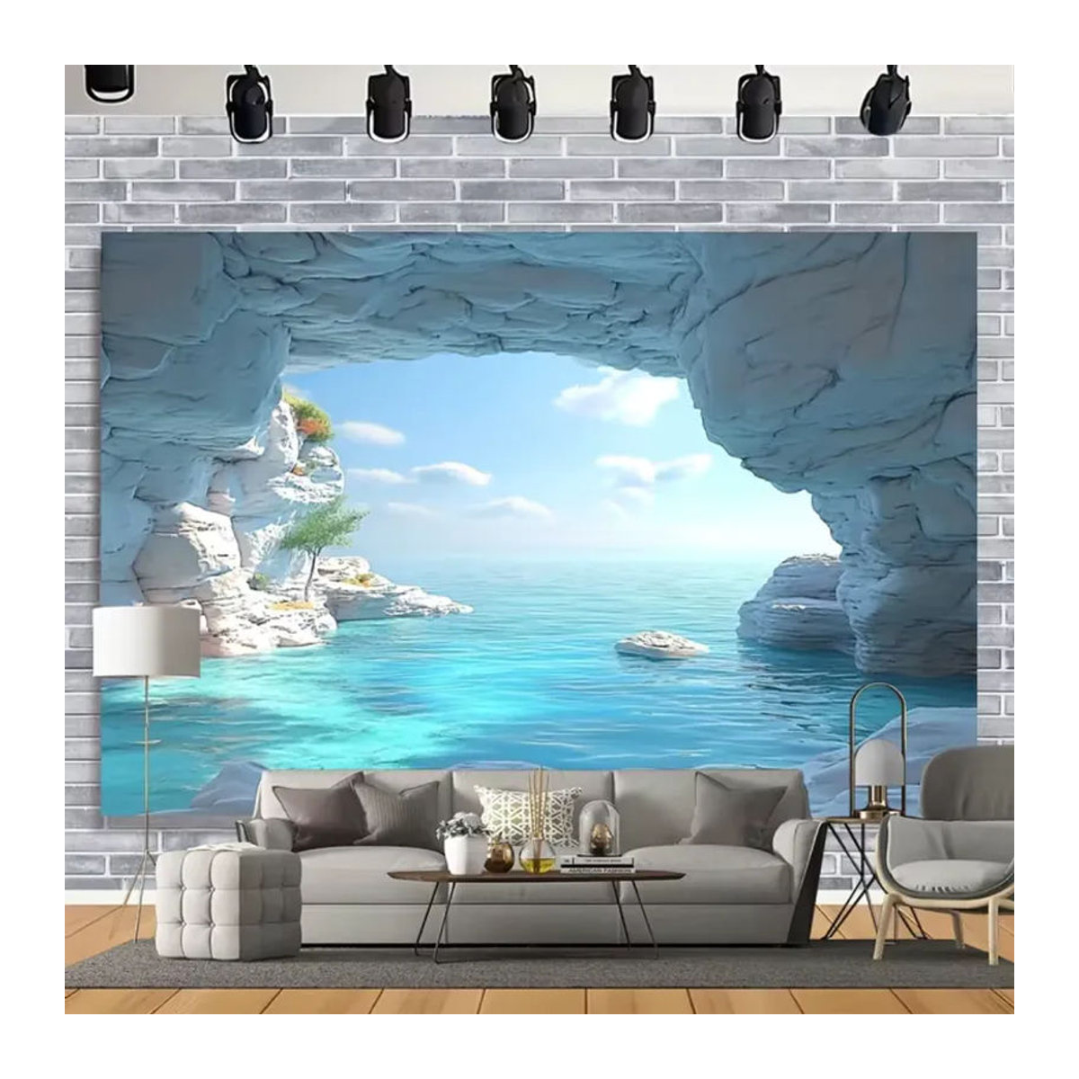 VIKAMA Wandteppich Ozean-Höhle in Blau, rechteckiger Wandbehang aus Textil für Innen- und Außenbereich, B/H: 60 x 40 cm - Bild 4