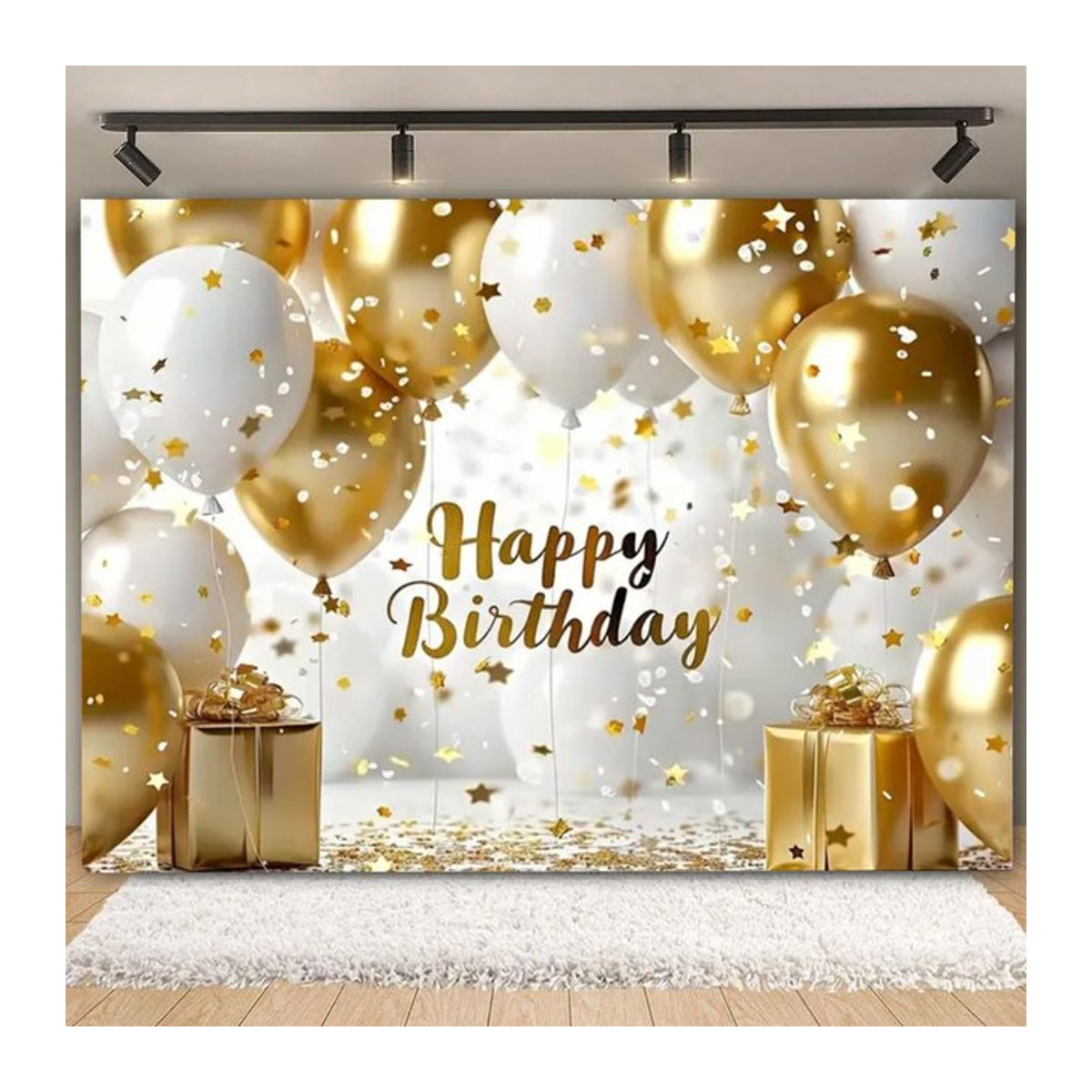 VIKAMA Wandteppich Platin Gold Abstract Textil als Party-Hintergrund für Geburtstag und Jahrestag, B/H: 100 x 70 cm - Bild 1