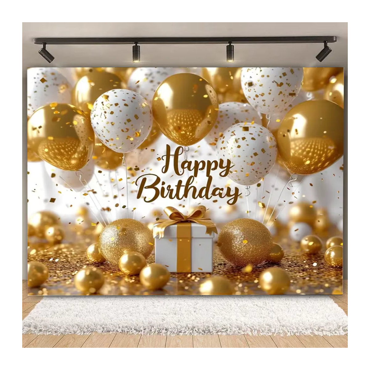 VIKAMA Wandteppich Platin Gold Abstract Textil als Party-Hintergrund für Geburtstag und Jahrestag, B/H: 100 x 70 cm - Bild 2