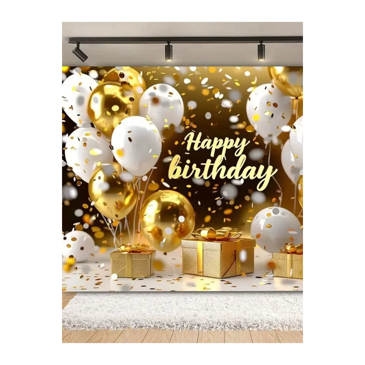 VIKAMA Wandteppich Platin Gold Abstract Textil als Party-Hintergrund für Geburtstag und Jahrestag, B/H: 100 x 70 cm - Bild 3