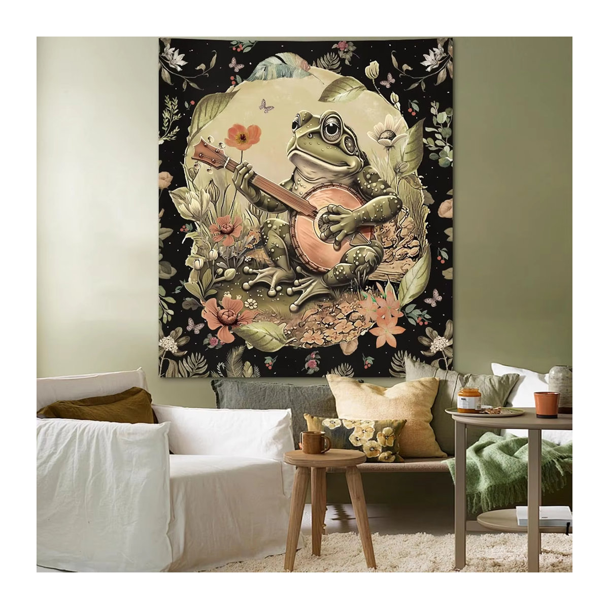 VIKAMA Wandteppich Playing The Piano Frog, mehrfarbiger Textil-Wandteppich im skandinavischen Design, B/H: 60 x 90 cm - Bild 1