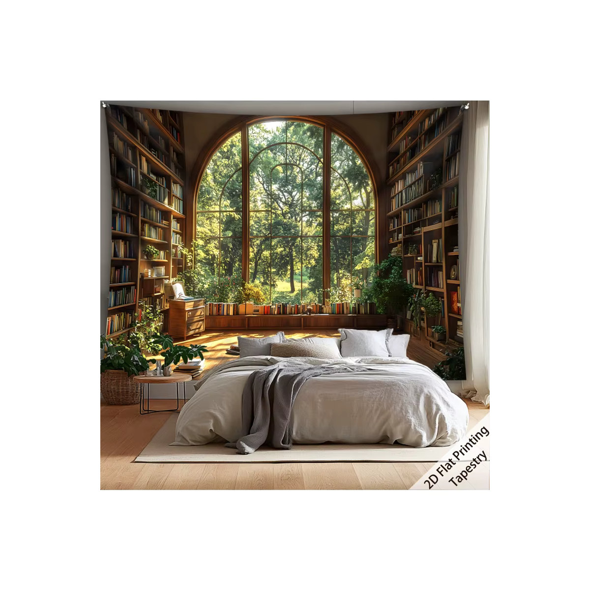 VIKAMA Wandteppich Retro-Fensterblick Bibliotheks-Motiv mit Wald-Kunstkollektion, mehrfarbig, B/H: 60 x 40 cm - Bild 4