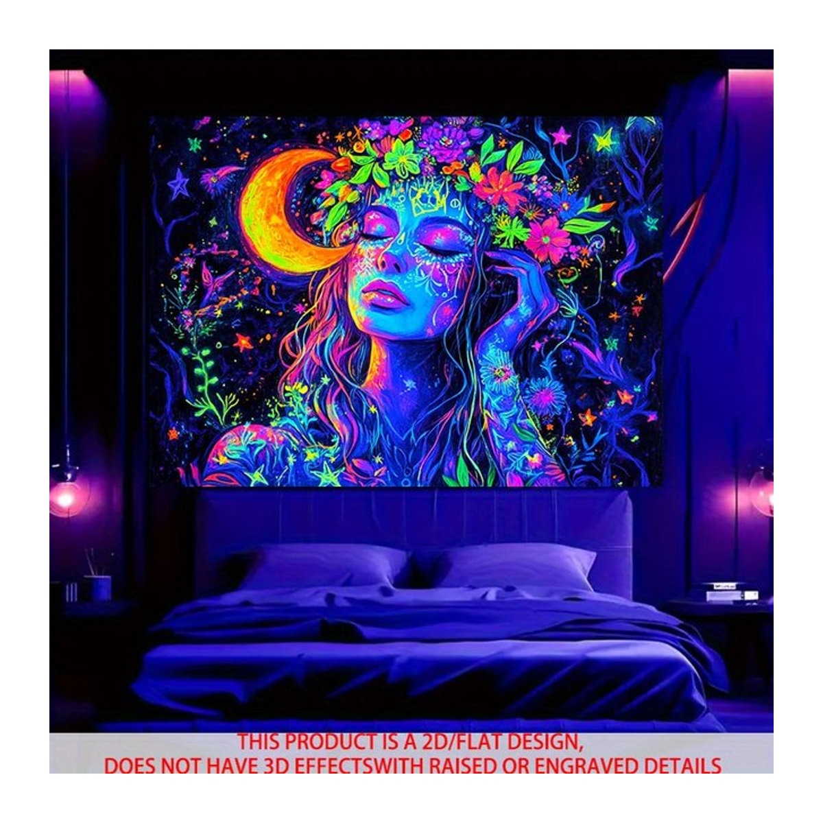 VIKAMA Wandteppich Schlafende Schönheit im Neon-Stil, mehrfarbiger Textil-Wandteppich in abstrakter Bohemian-Optik, B/H: 60 x 40 cm - Bild 1