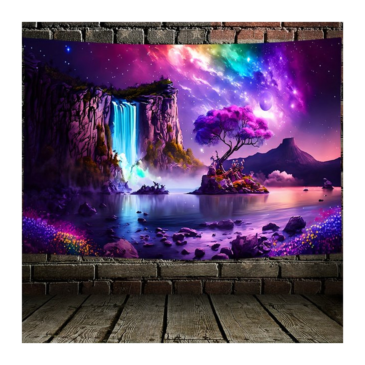 VIKAMA Wandteppich Sternenhimmel in Lila, ultraviolett fluoreszierender Wandbehang im Bohemian Stil, Rechteckig - Bild 1